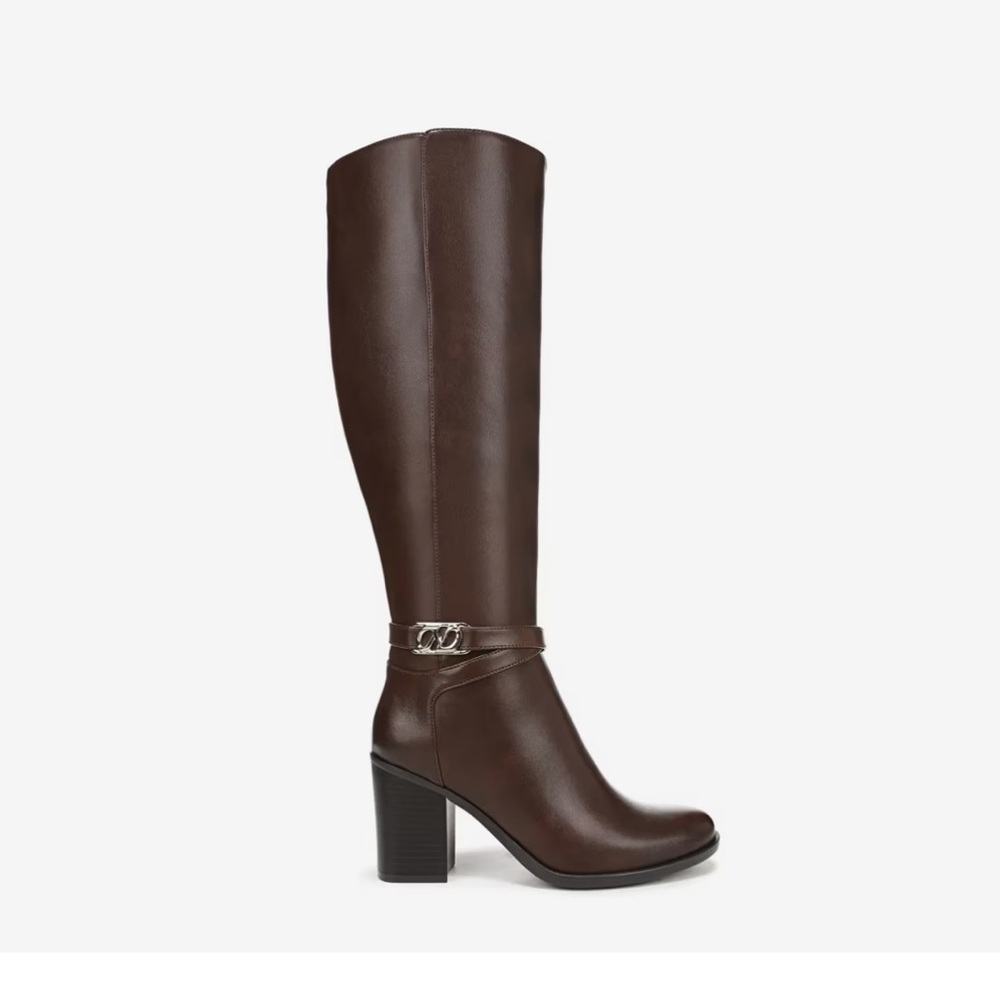Naturalizer extra wide Women's Tall Brown Leather Block Heel Boot size 11 NWOB